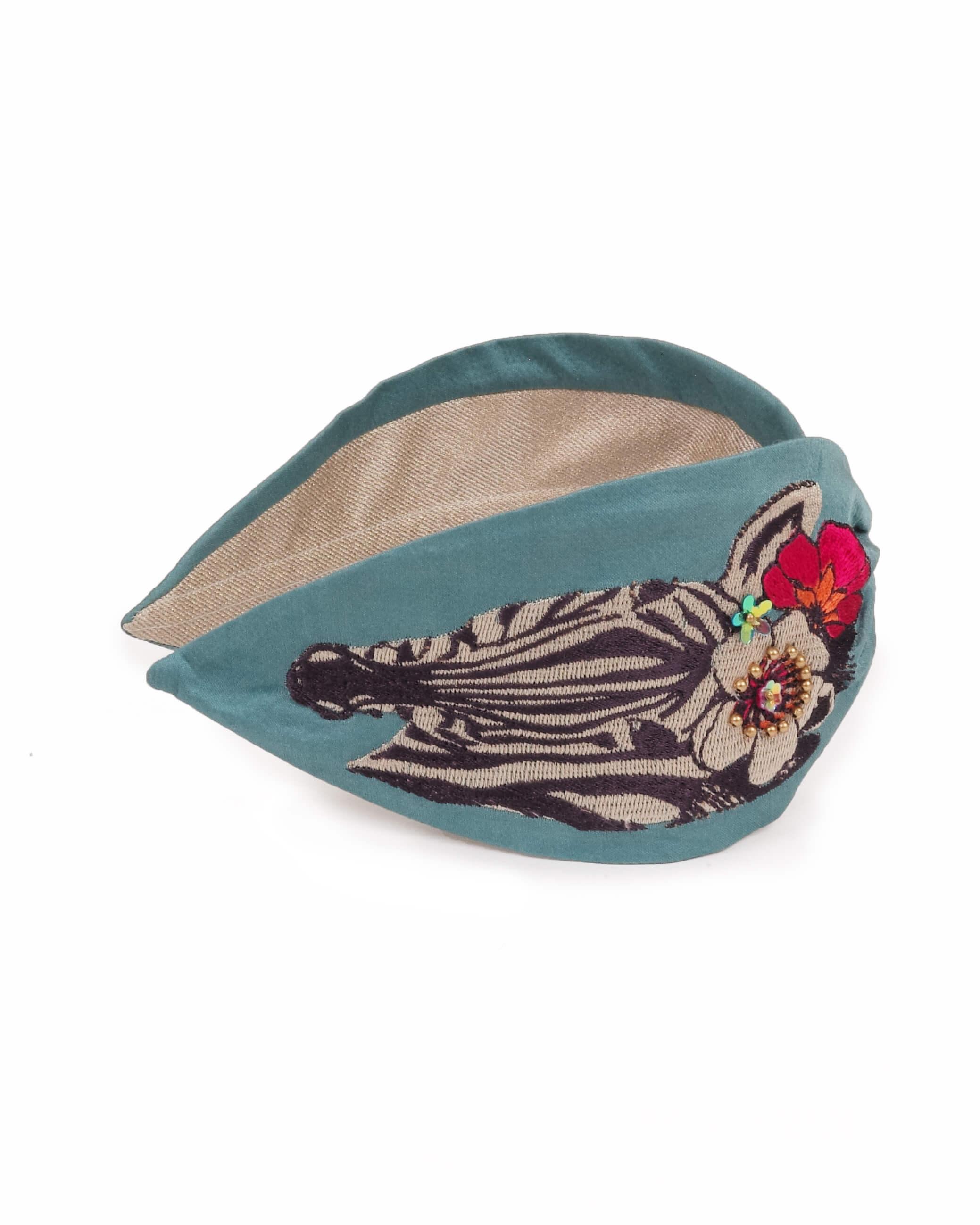 Embroidered Headband Floral Zebra