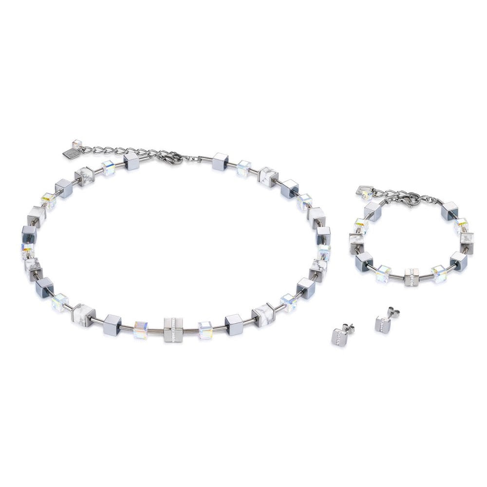 Silver-White Geo Cube Necklace
