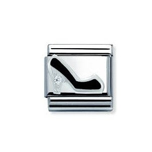 Classic Black Enamel CZ Heel Shoe link