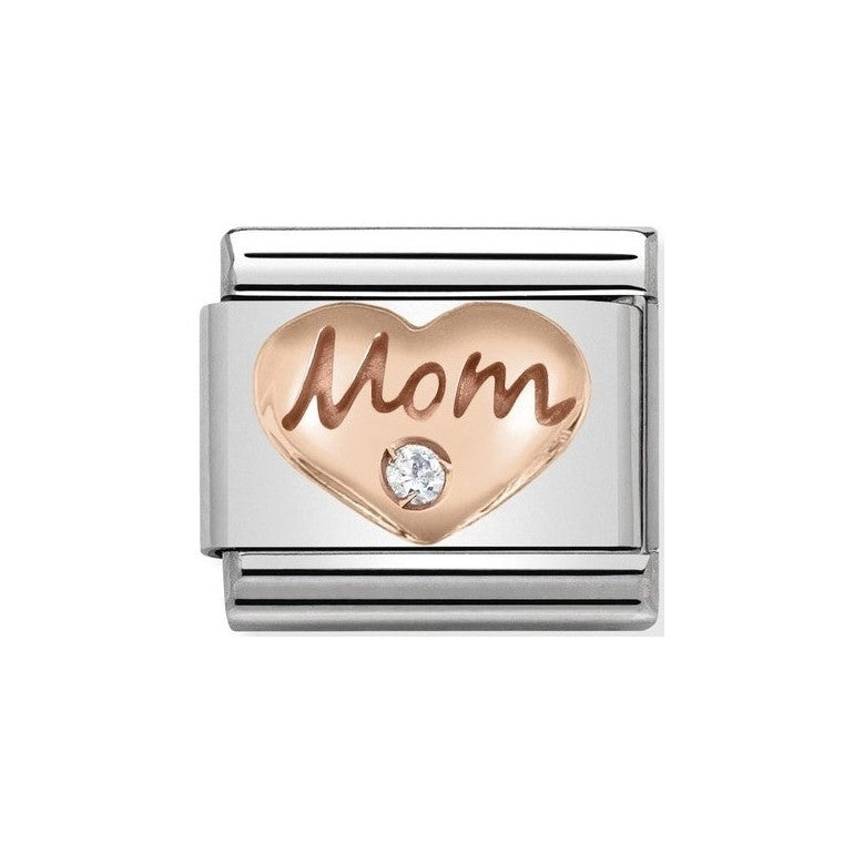 Composable Classic Mom Heart Symbol In Stainless Steel With 9K Rose Gold And CZ Charm
