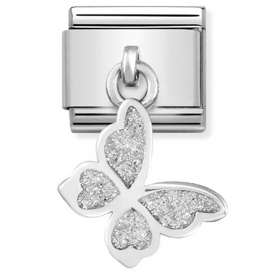 Composable Classic Silver and Enamel Glitter Butterfly Link