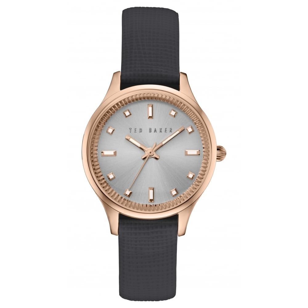 Black Leather Rose Gold Womens Watch