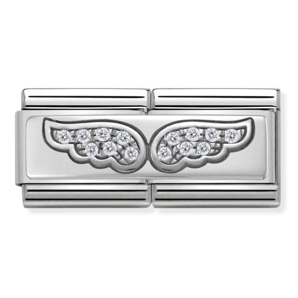Classic Double Silver CZ Angel Wings Link