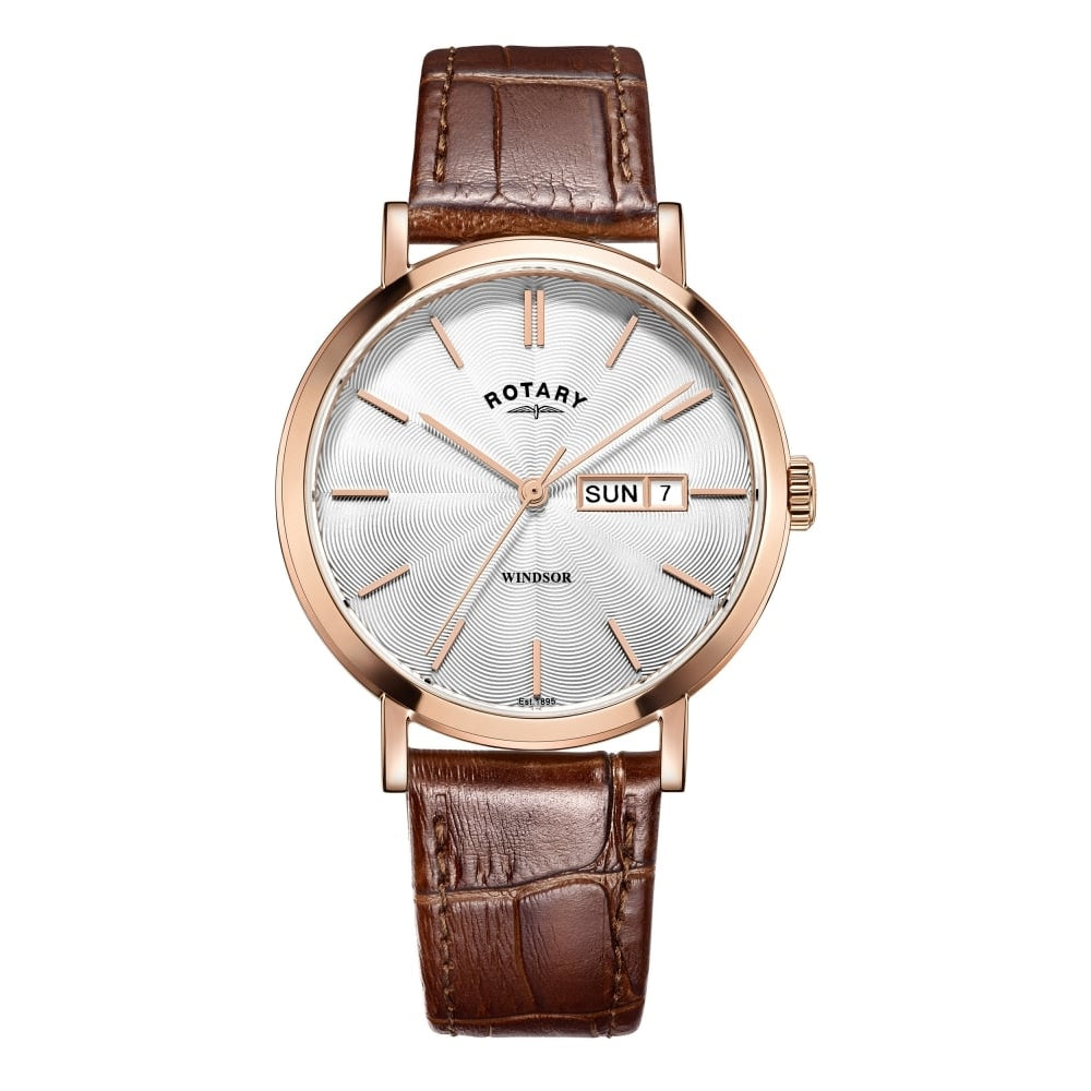 Mens Windsor Rose Gold Leather Watch