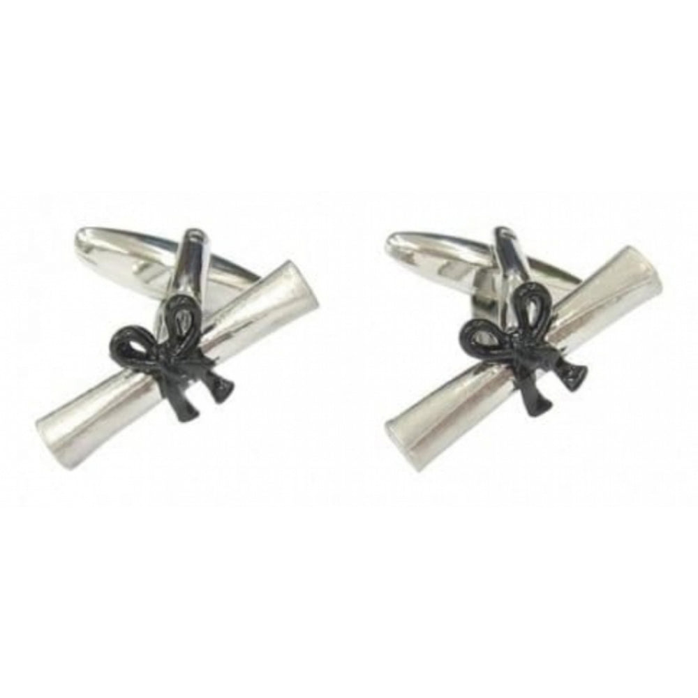 Rhodium Plated Graduation Scroll Cufflinks