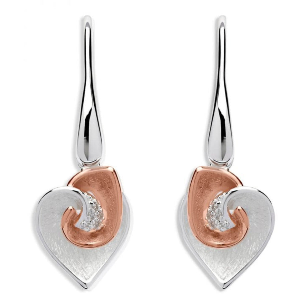 Sterling Silver 925 Earrings With Rose Gold Plating And CZ Heart