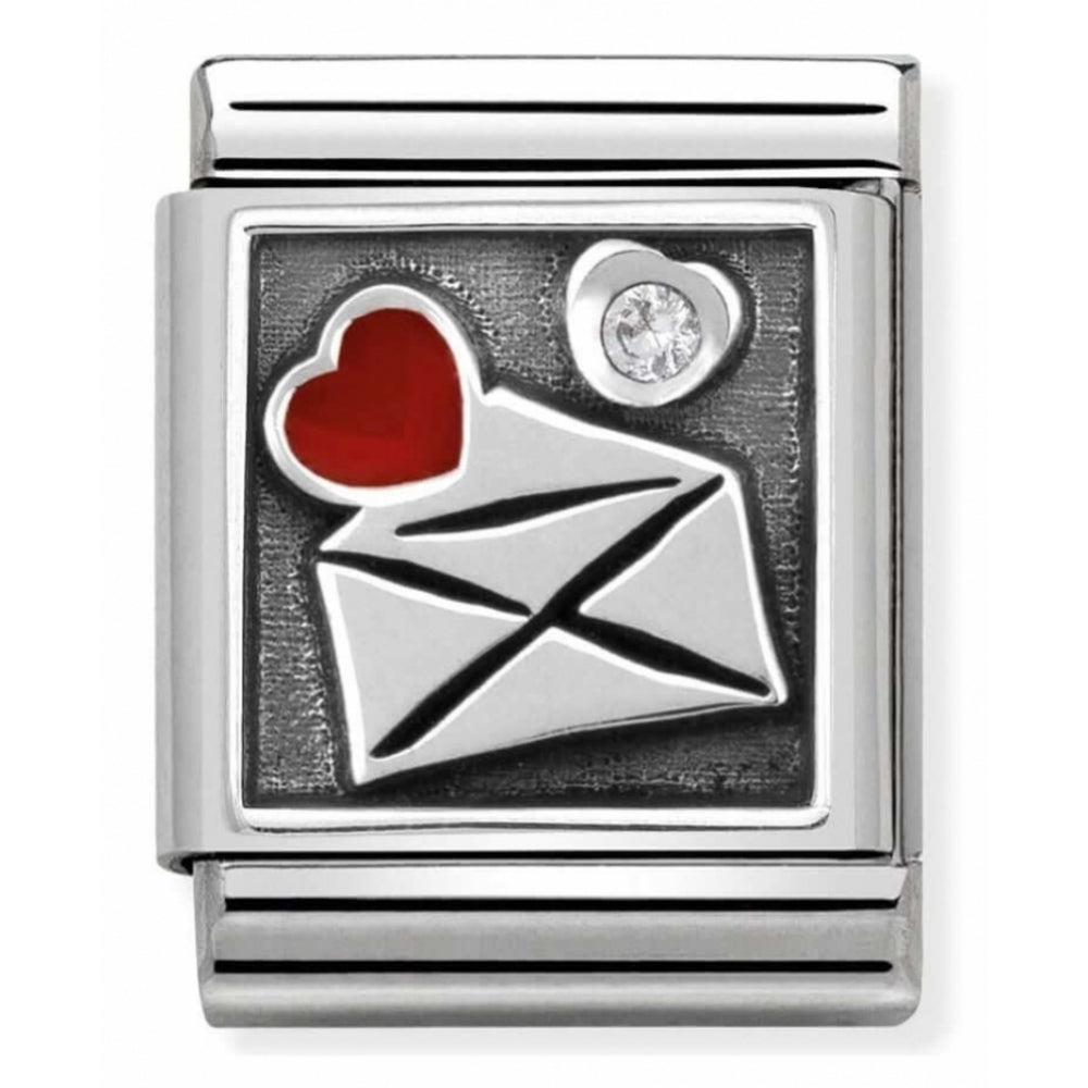 Composable Big Stainless Steel, Sterling Silver, Enamel & A Cubic Zirconia Envelope With Heart Charm