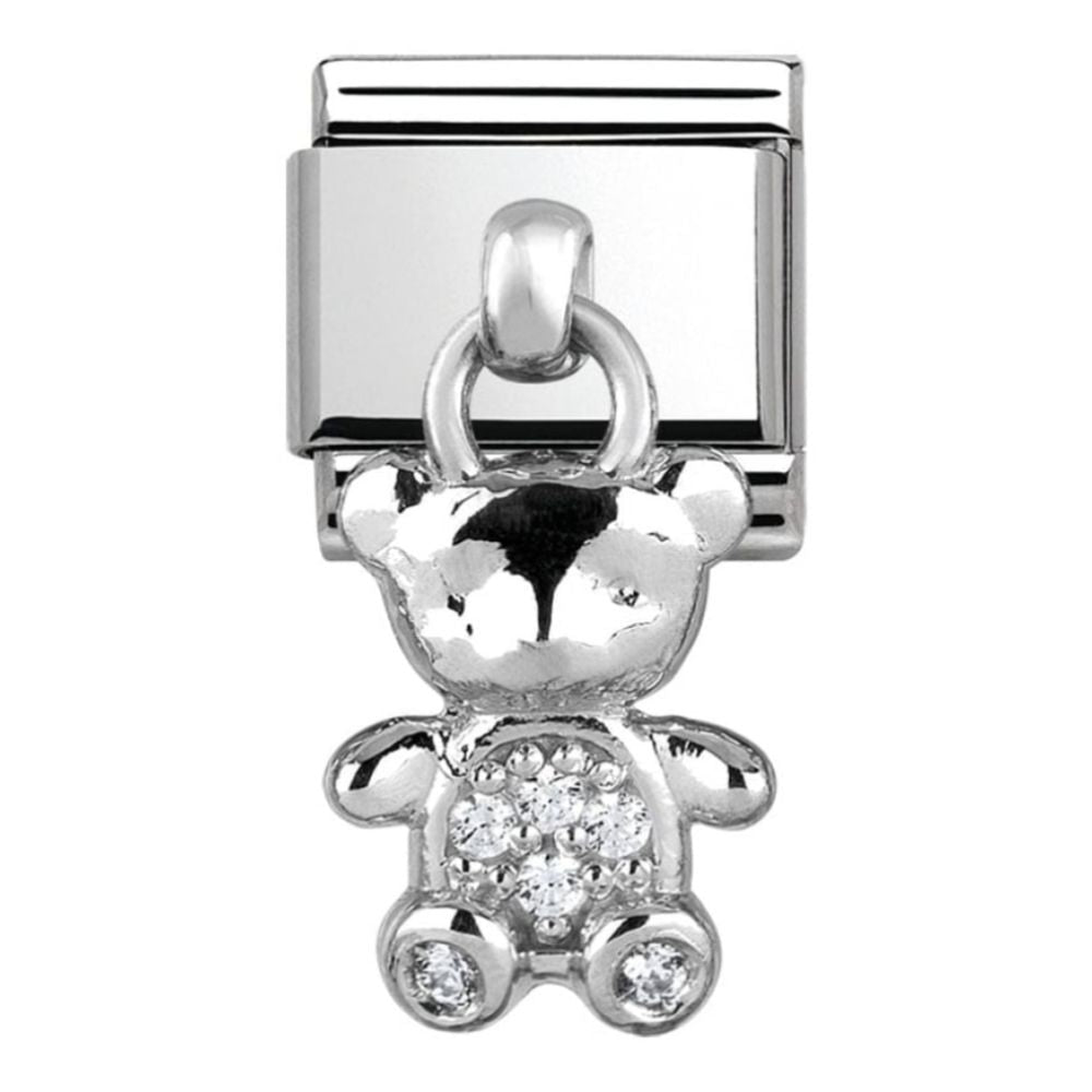 Classic Silver CZ Teddy Bear Charm Link