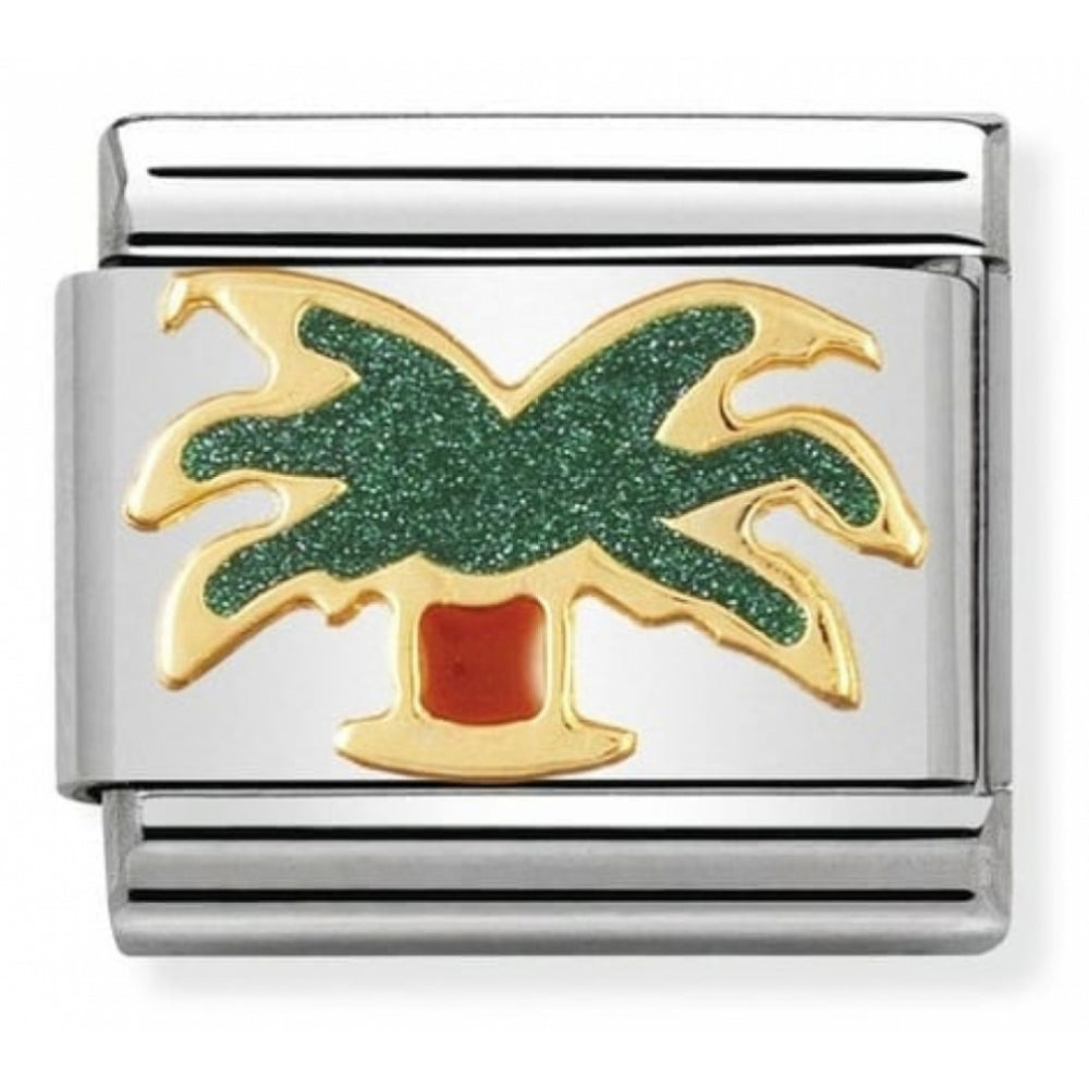 Classic Palm Tree In Stainless Steel With Enamel & 18k Gold Charm