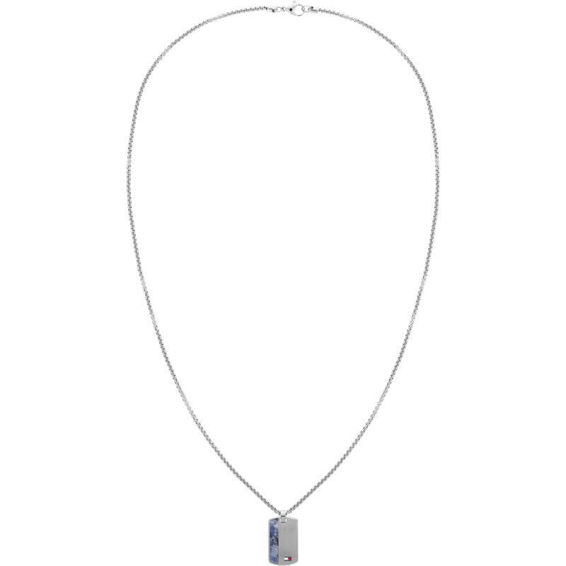 Beaded Stone Dog Tag Logo Stainless Steel Necklace