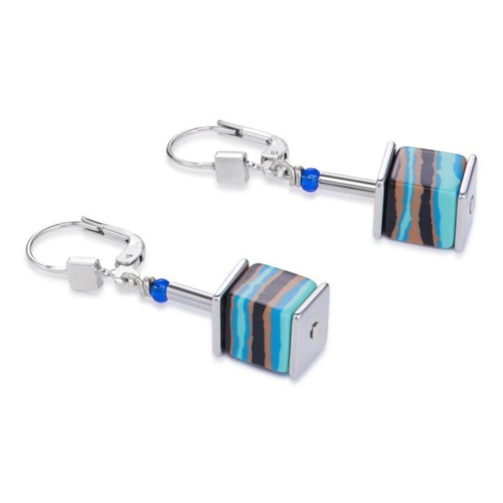 Geo Cube Blue & Violet Pierced Earrings