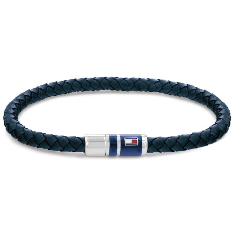 Casual Blue Leather Braided Gents Bracelet