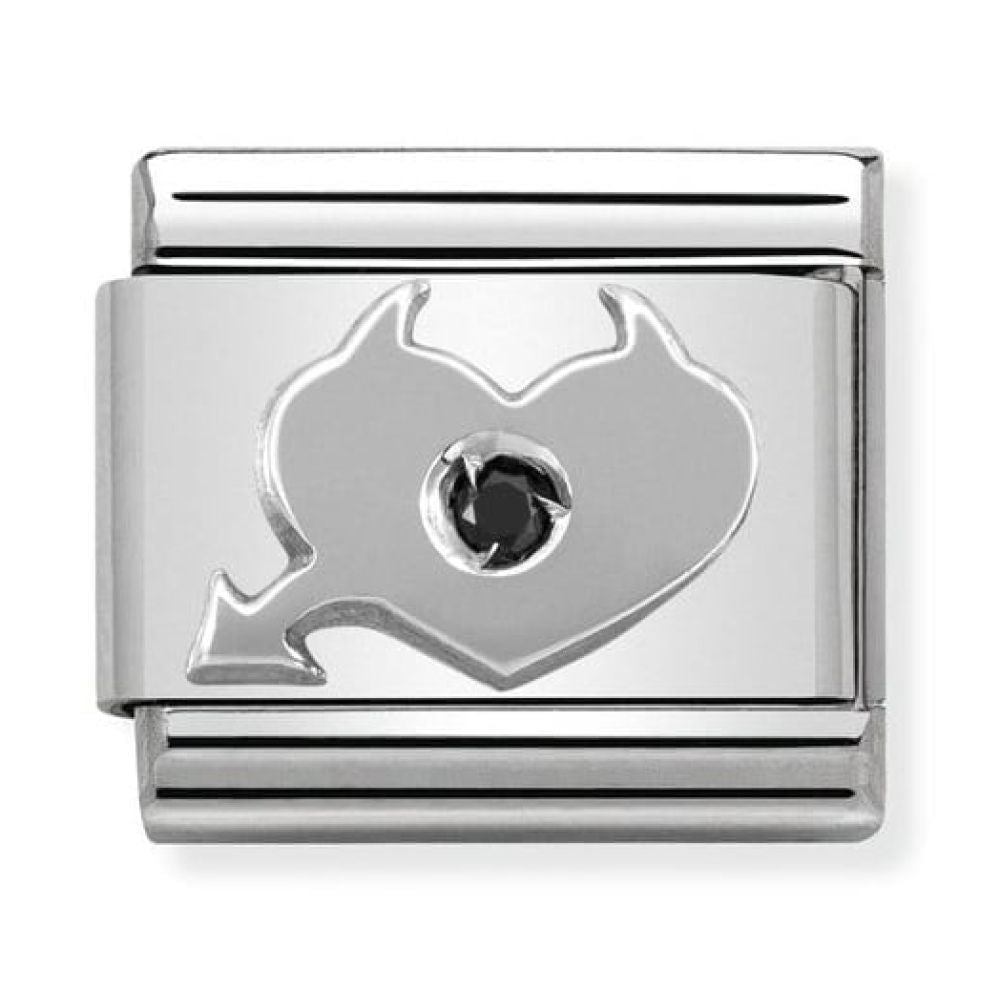 Classic Evil heart In Stainless Steel, 1 Cub. Zirc & 925 Silver Charm