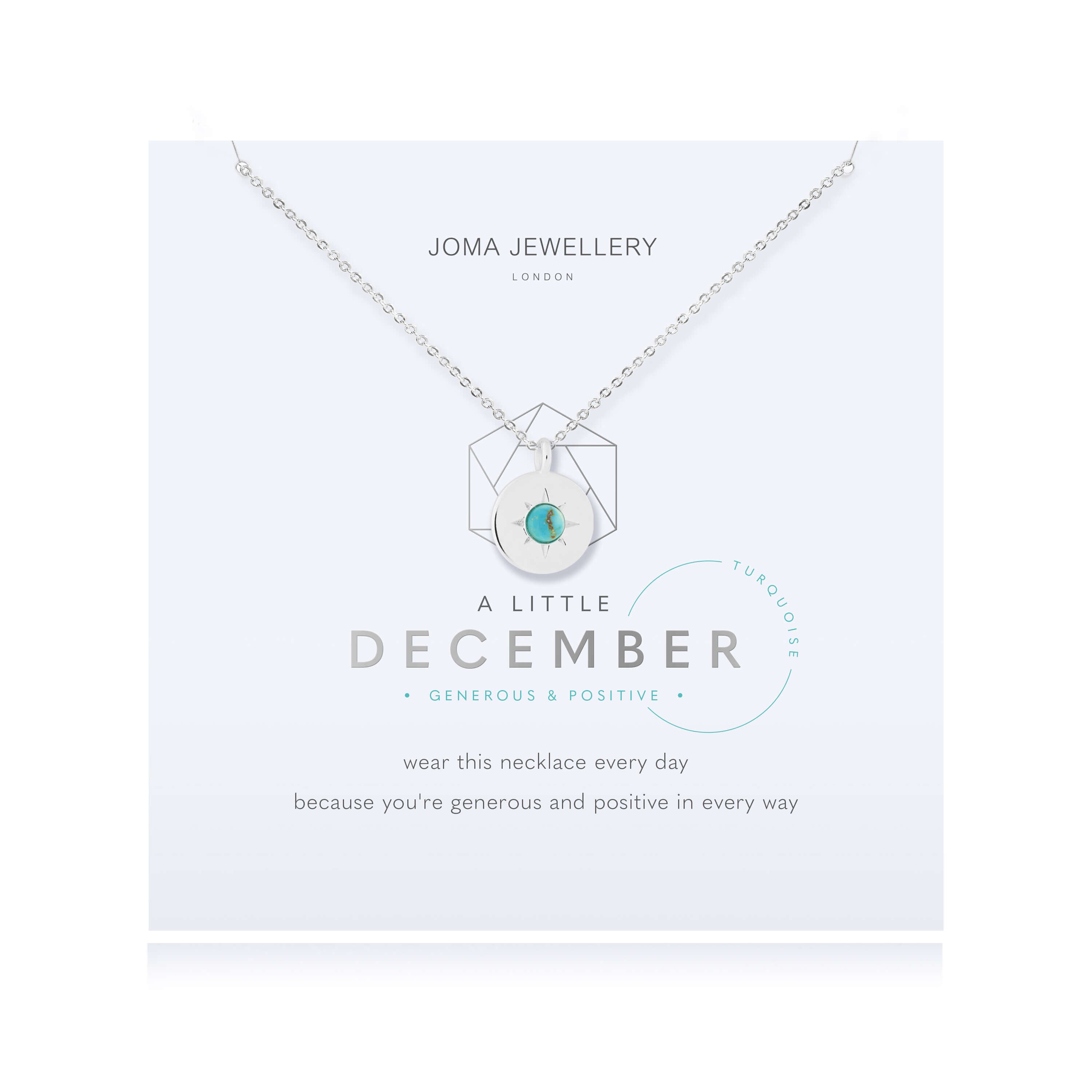 Birthstone A Little Necklace | December Turquoise | Silver | Necklace | 46cm + 5cm Extender