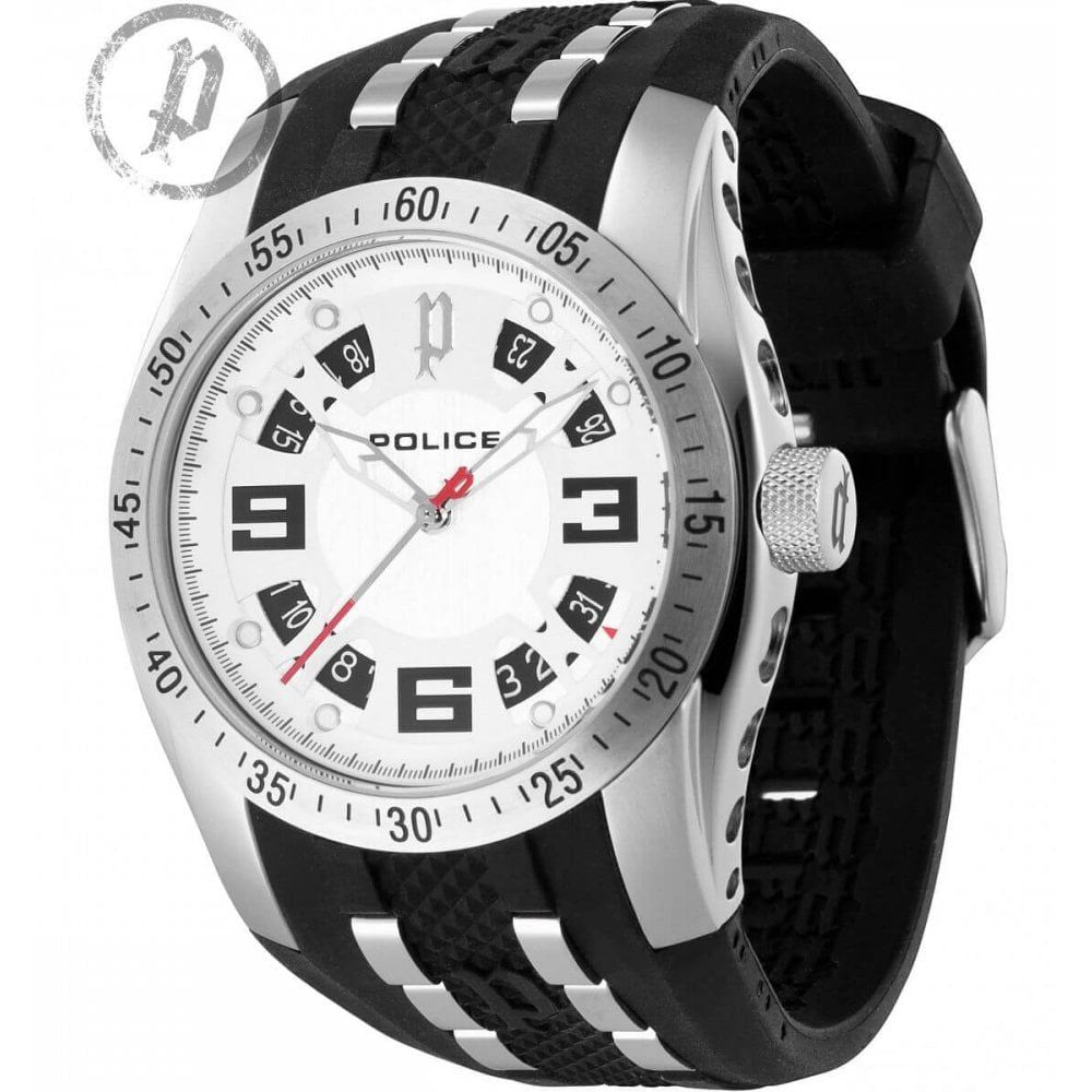 TOPRGEAR-X Gents Watch In Stainless Steel White Dial & Black Rubber Strap