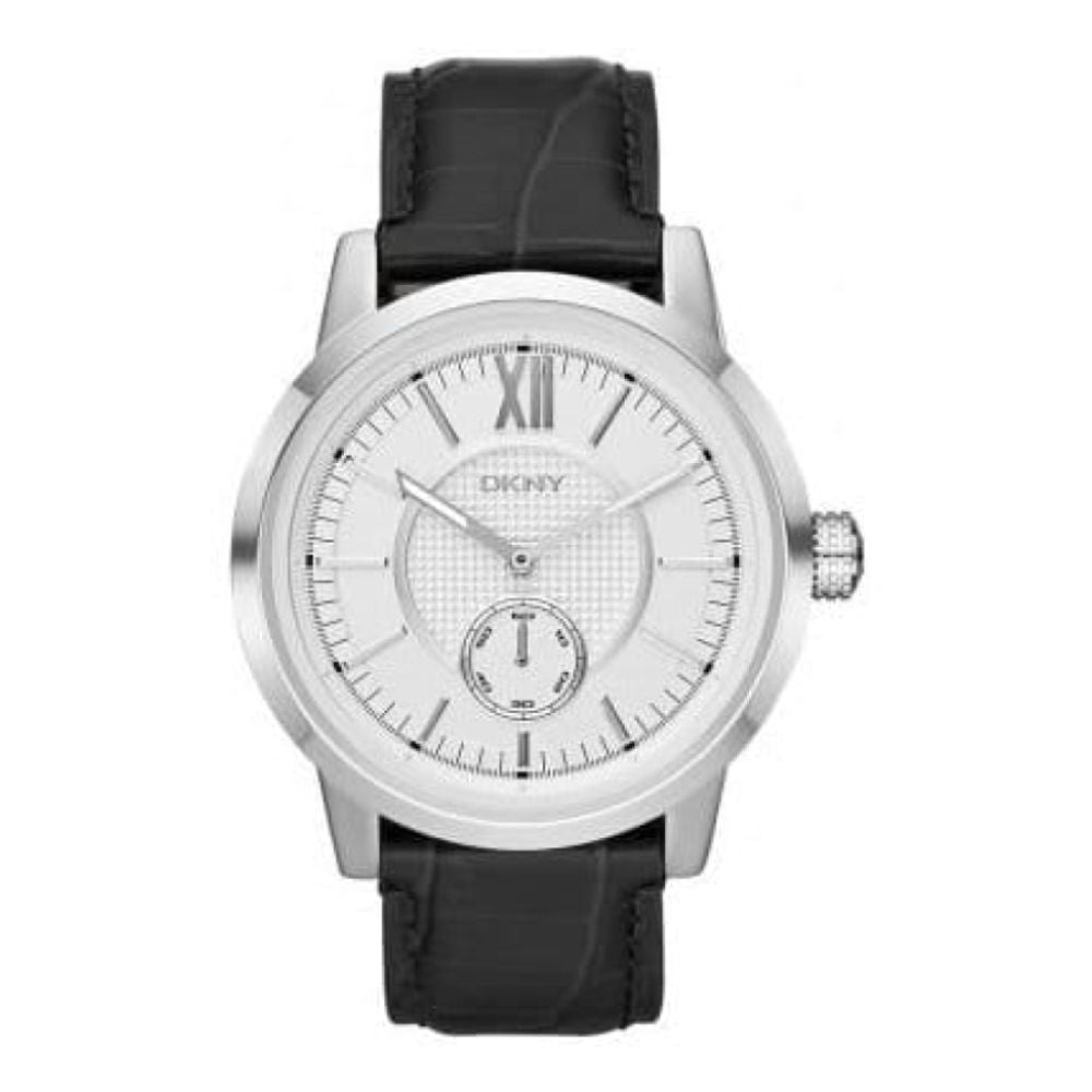 Gents Black Leather & Polished Steel Watch