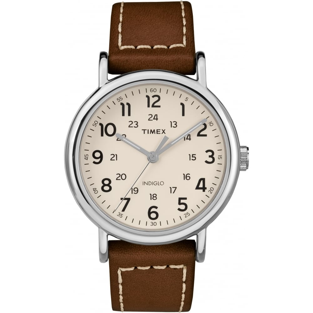 Mens Weekender 40mm Brown Leather Strap/White Dial