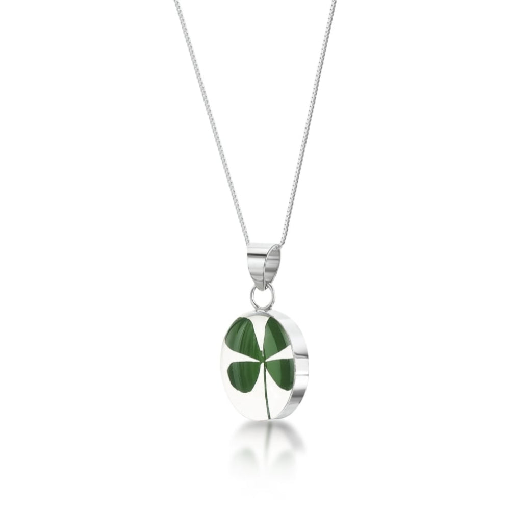 Silver Pendant - Four Leaf Clover - Oval