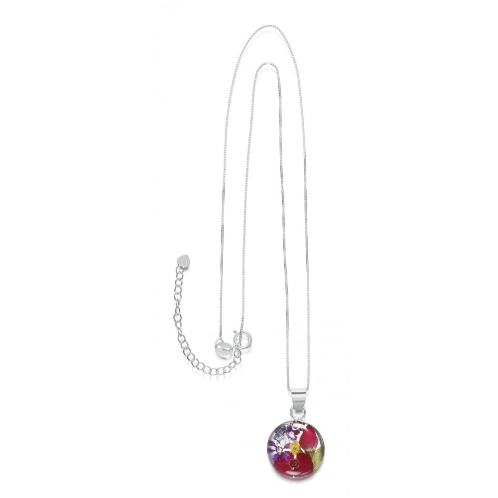 Silver Pendant - Mixed Flowers - Medium Round