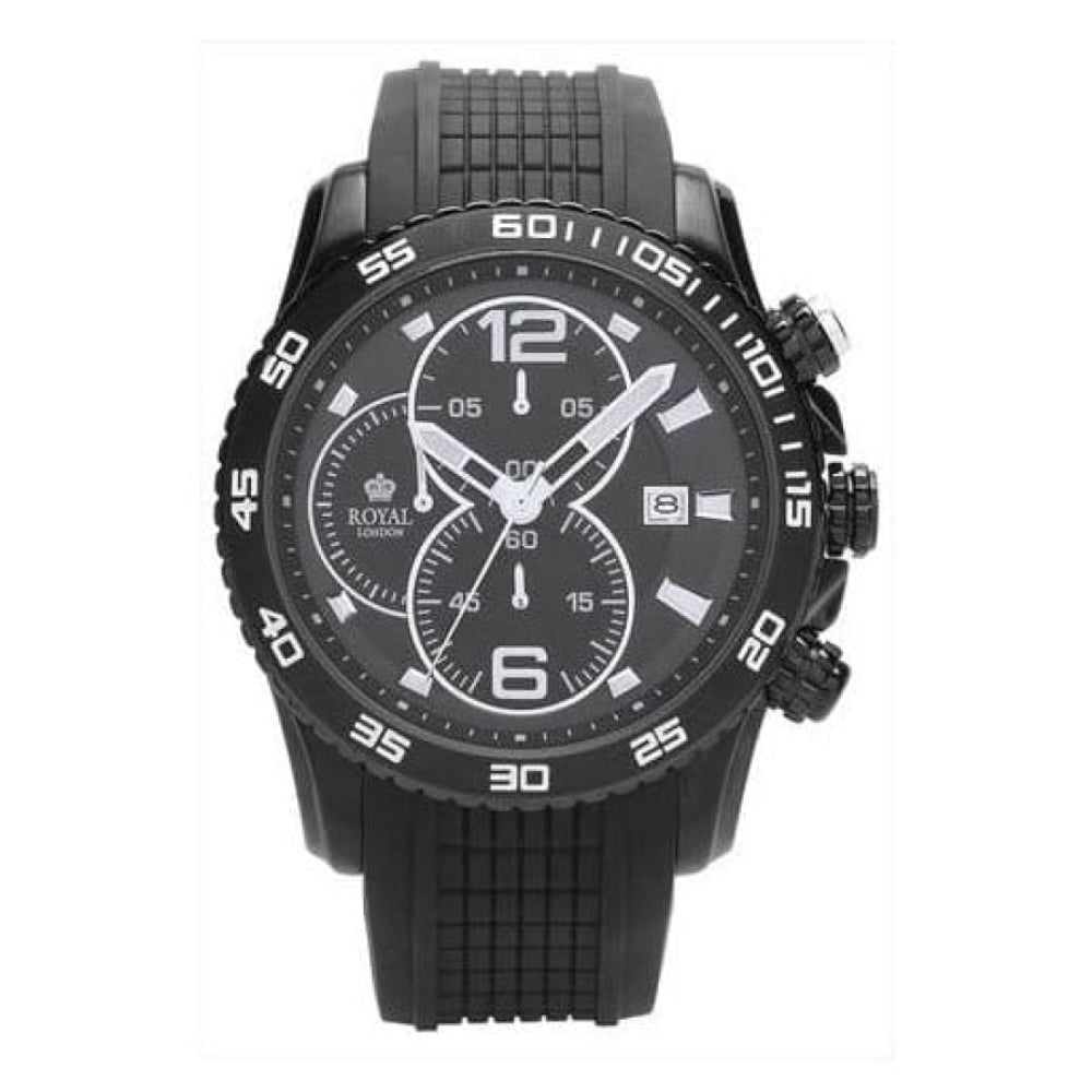 Gents Chronograph All Black Rubber Strap Watch