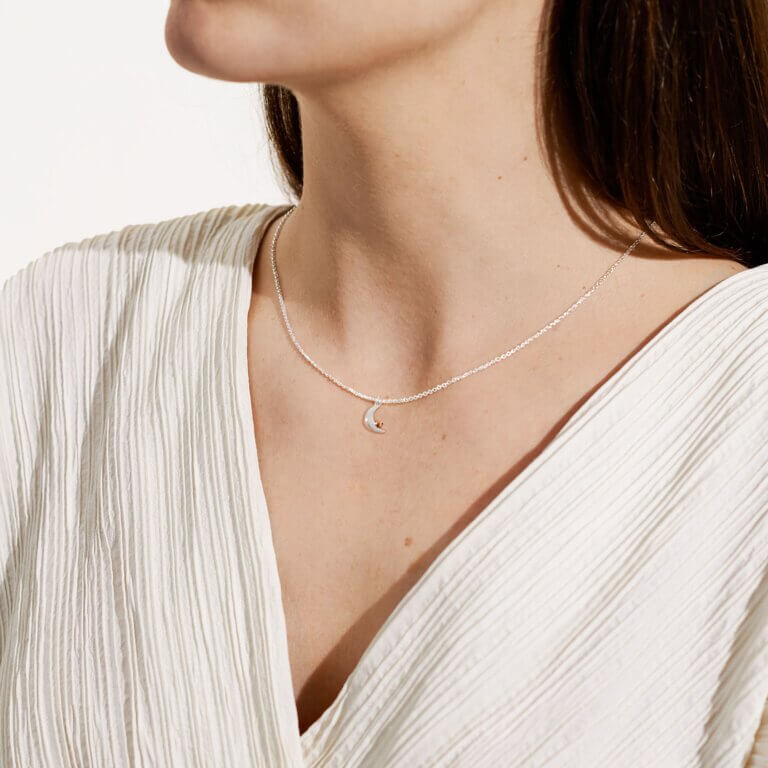 A Little | Love You To The Moon And Back | Silver And Rose Gold | Necklace | 46cm + 5cm Extender