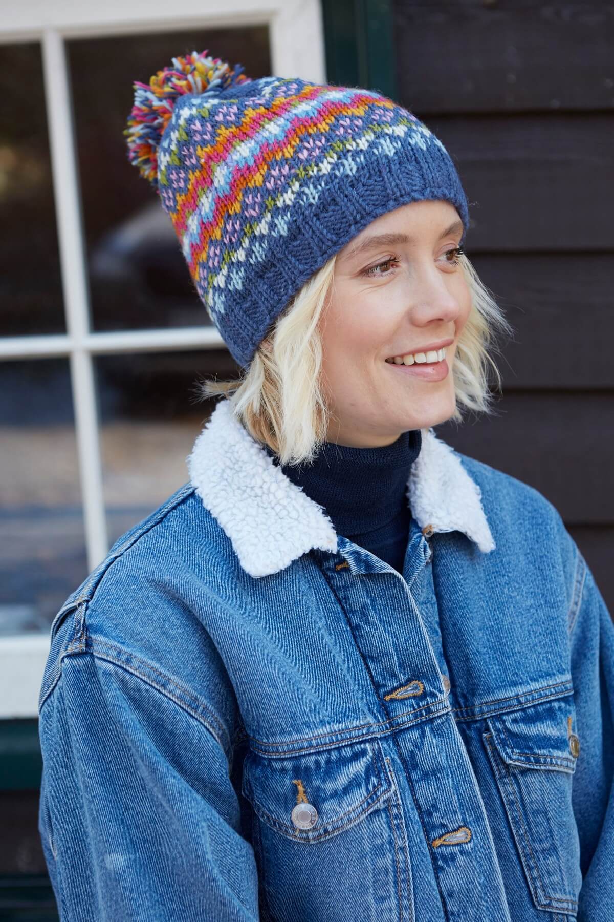 Clifden Bobble Beanie (Fine Knit) Denim