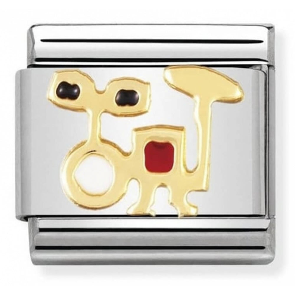 Classic Drums In Stainless Steel With Enamel & 18k Gold Charm