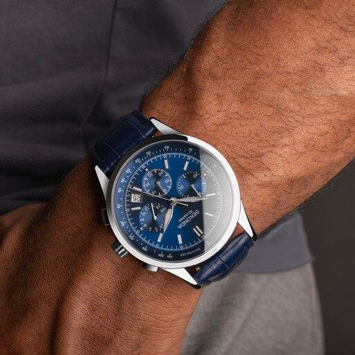 Racer Chronograph Blue Dial With Alloy Case & Blue Leather Strap Men's Watch