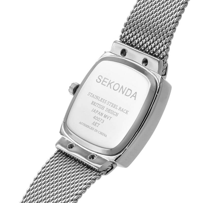 Stainless Steel Square White Dial & Mesh Bracelet Strap Ladies Watch