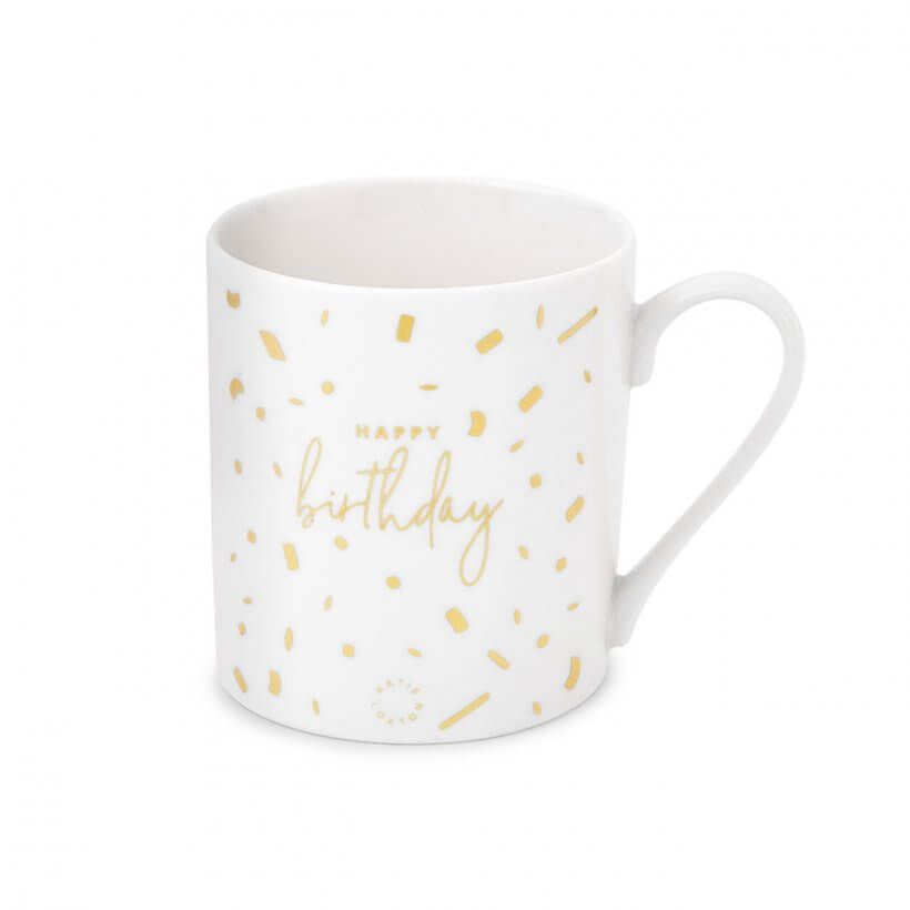 Boxed Porcelain Mug | Happy Birthday | White And Gold
