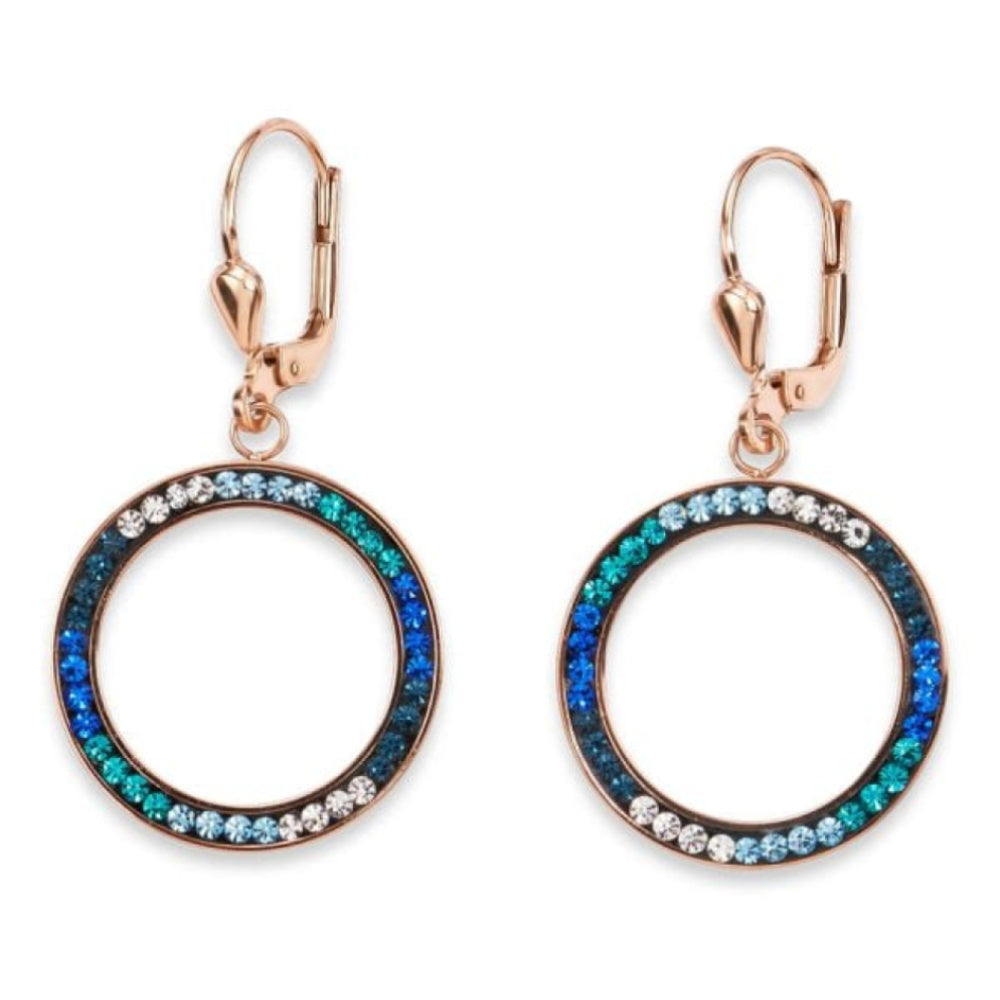 Turquoise Circle Pendant Rose Gold Plated Pierced Earrings