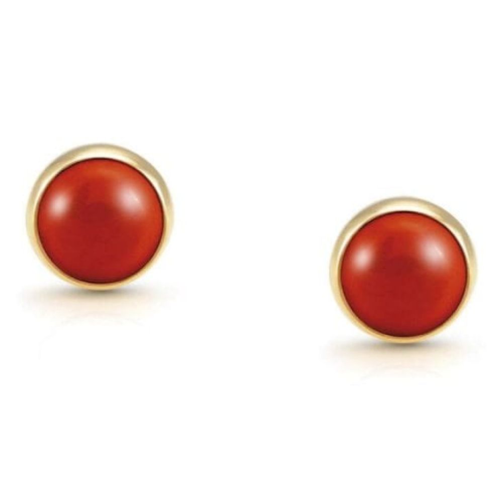 18k Gold Plated With Coral Round Earrings