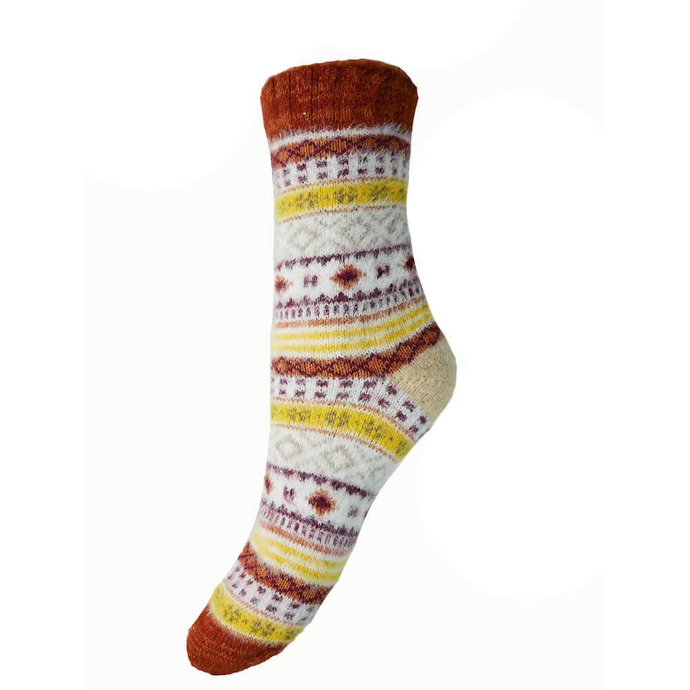 Brown & Yellow Patterned Wool Blend Socks