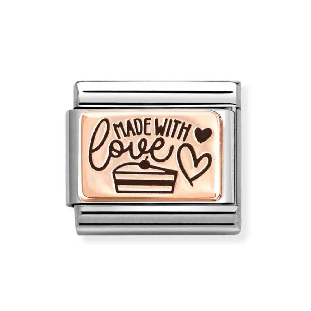 Composable Classic Link With Made With Love With Cake Symbol In 9k RG & Black Enamel
