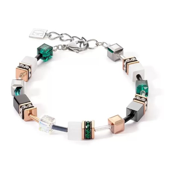 GeoCUBE Iconic Rose Gold, White & Dark Green Bracelet