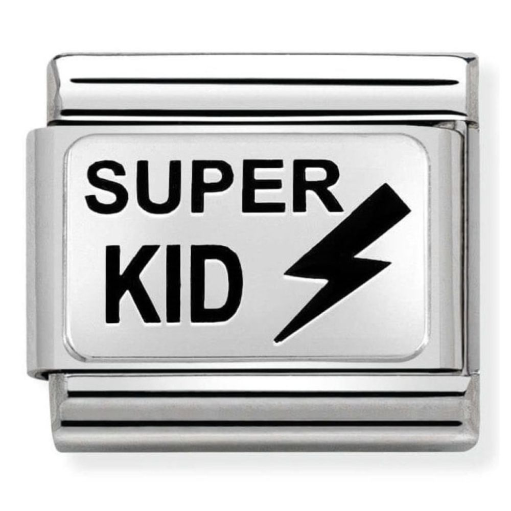 Composable Classic Oxidised Plates In Steel & 925 Silver Super Kid Charm