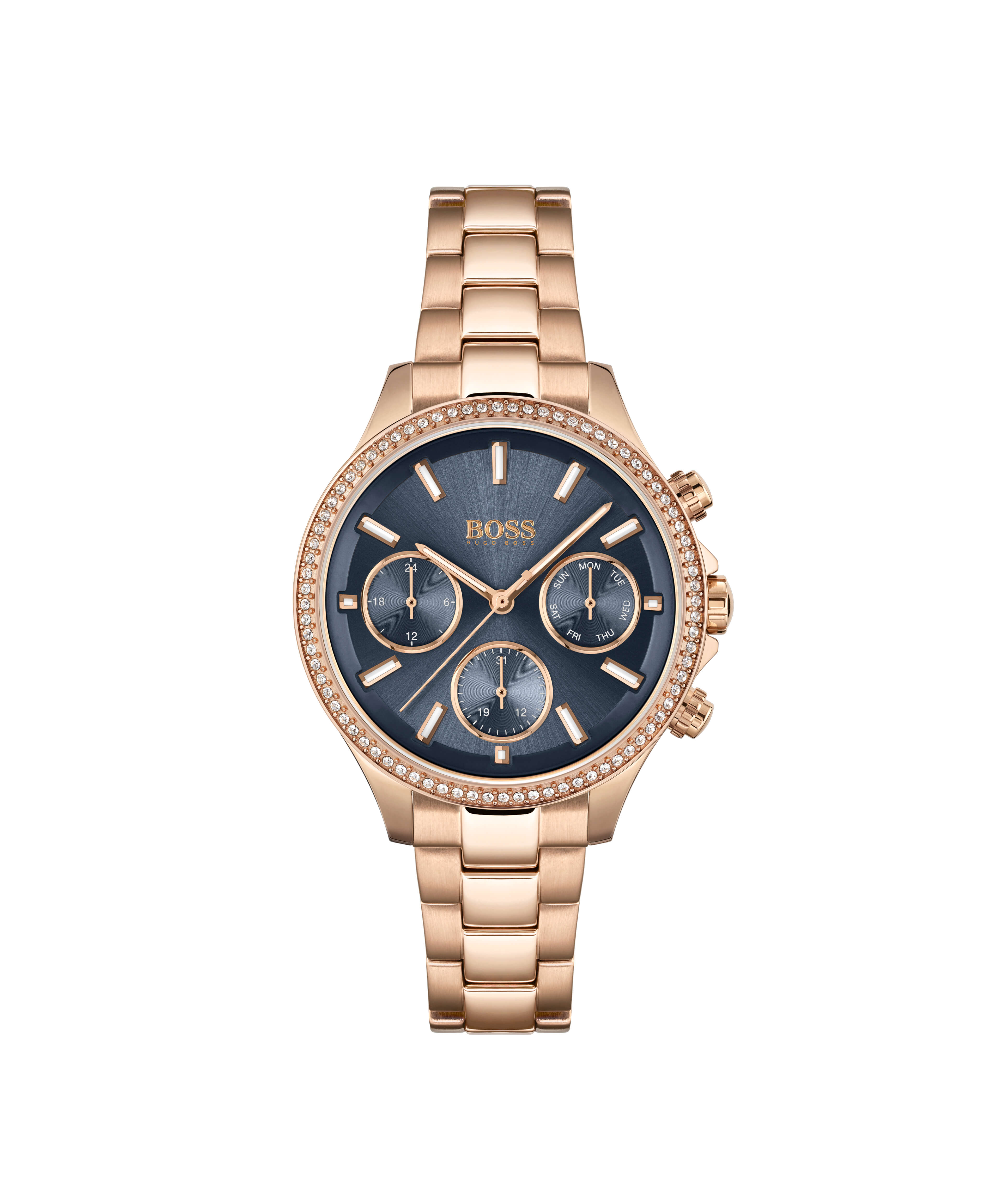 Hera Gold Plated Stone Set Blue Multifunctional Dial Ladies Watch