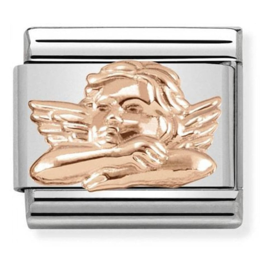 Classic Relief Symbols In Steel & 9K Rose Gold Angel Of Friendship Link