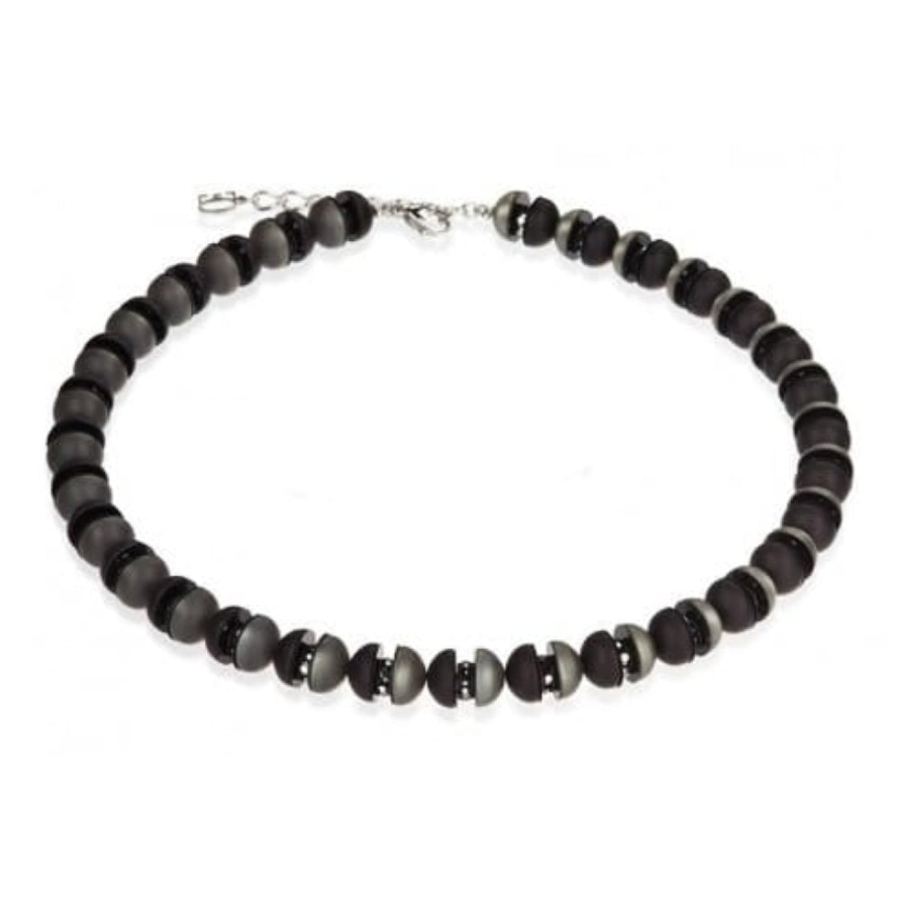 Black & Charcoal Circular Bead With Rhinestone & Swarovski Necklace