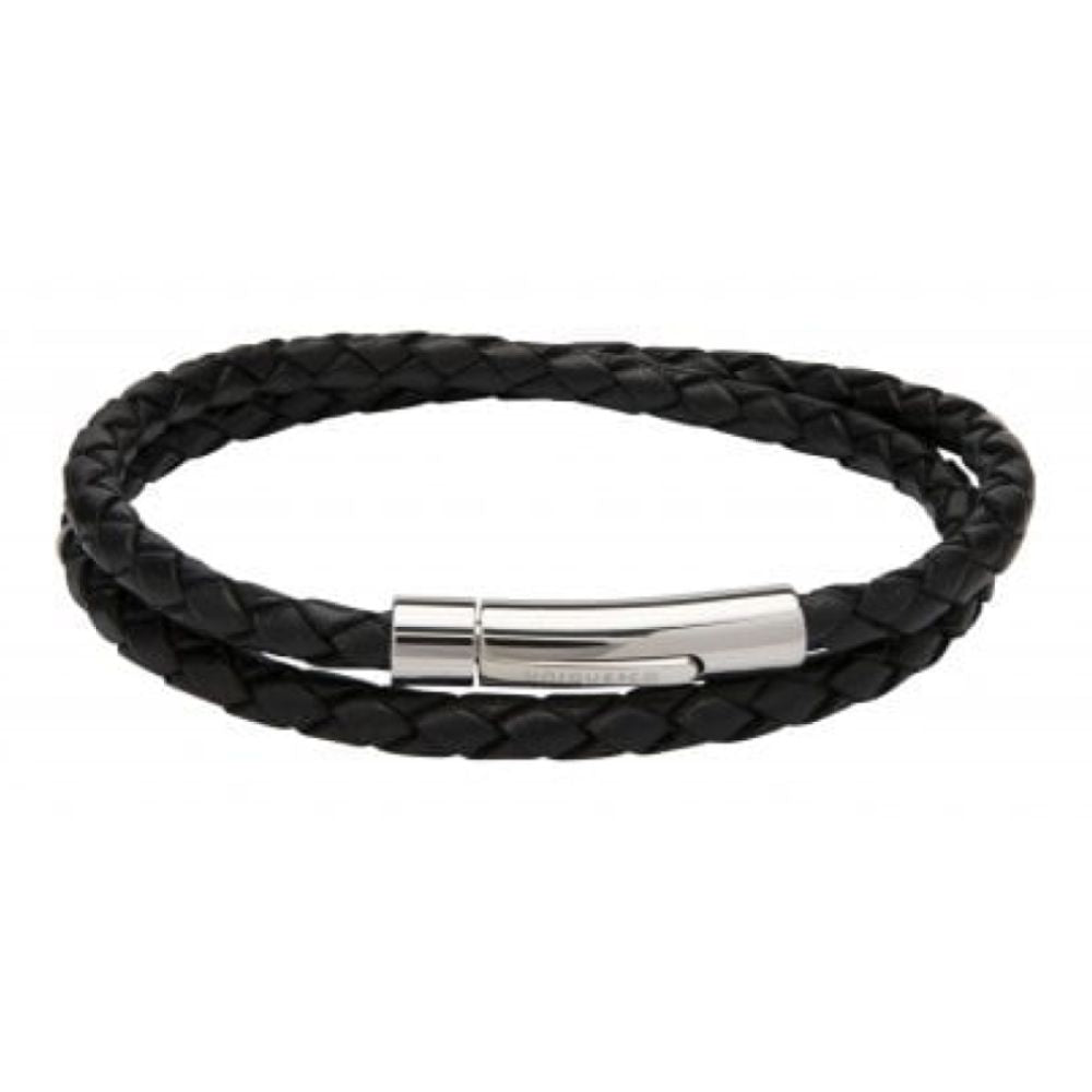 Black Leather Bracelet With Stainless Steel Clasp
