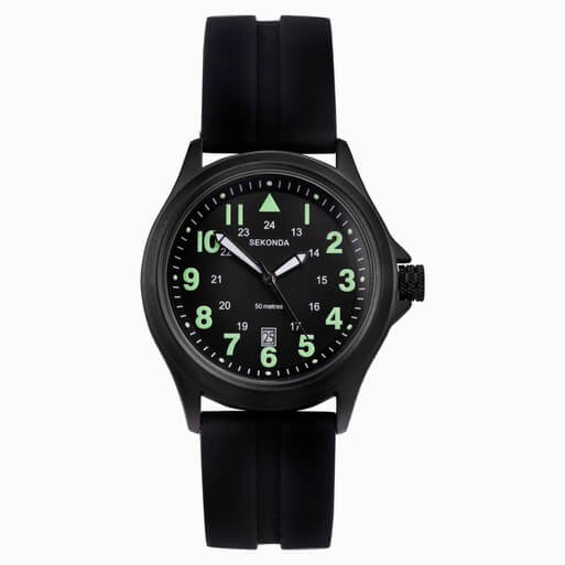 Black Case & Dial With Black Rubber Strap Men's Watch