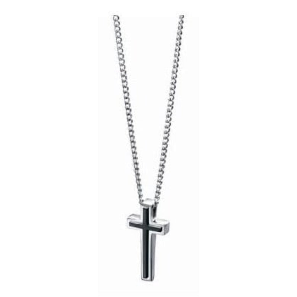 Stainless Steel Cross Pendant with Black PVD Detail on Curb Chain