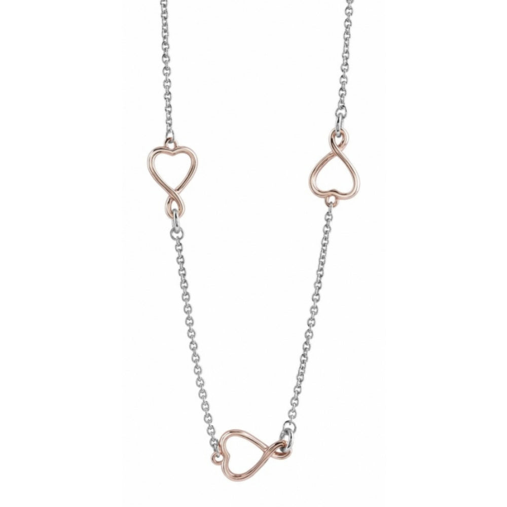 Rose Gold & Rhodium Plated 3 Open Heart Twist Necklace