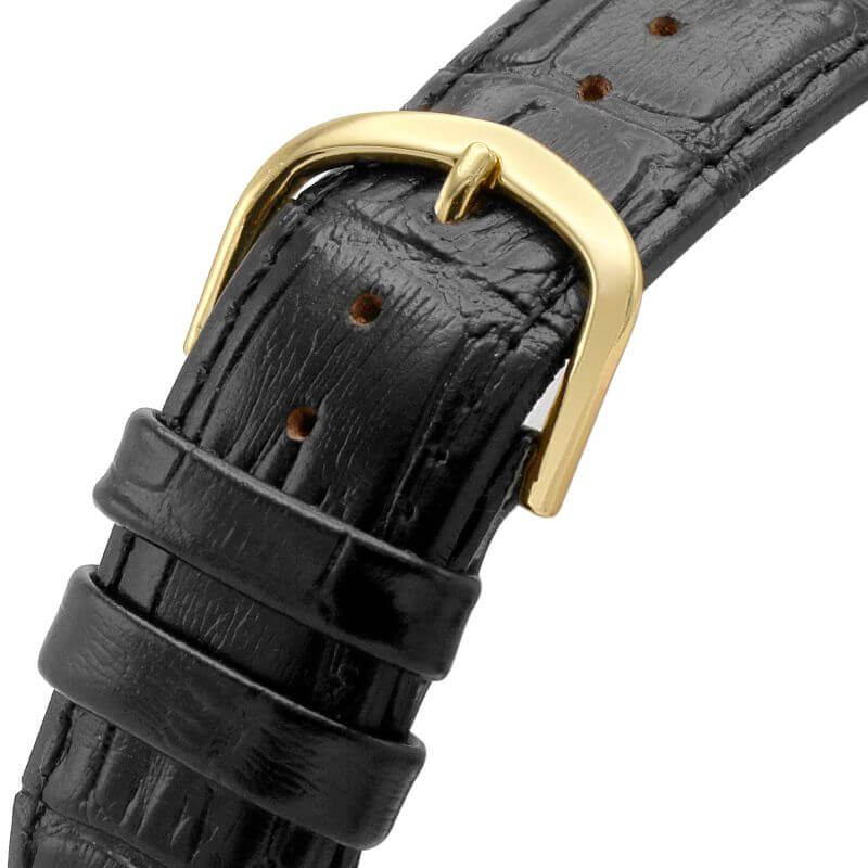 Gold Plated White Dial With Black Strap Watch