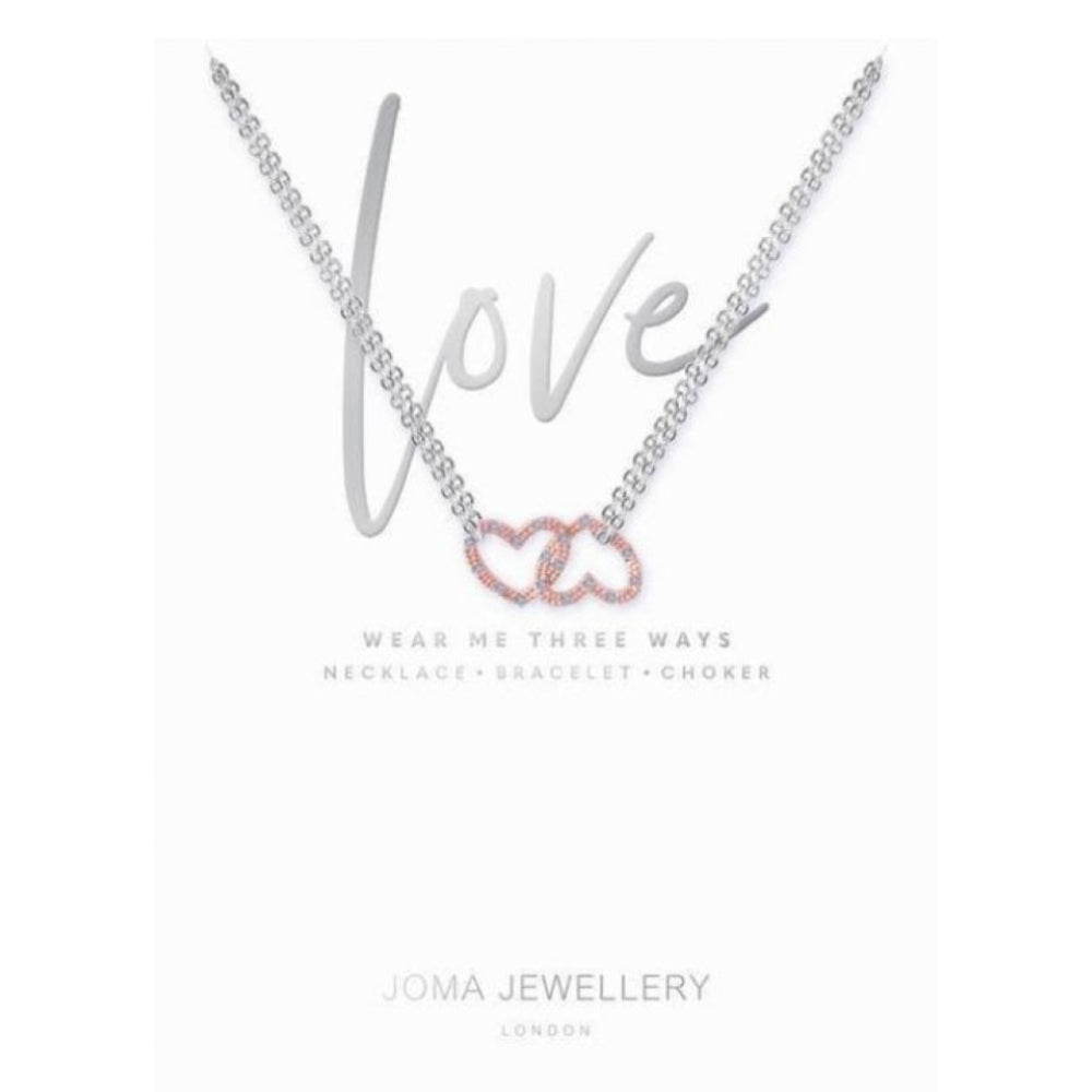 Love - Rose Gold Pave Heart Charm On Silver Necklace/Chocker/Bracelet