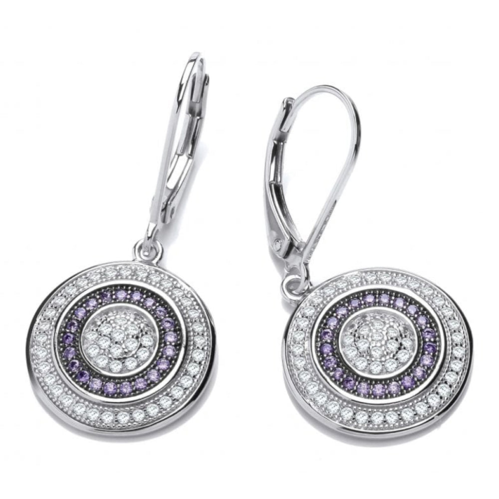 Silver Amethyst & CZ Target Drop Earrings