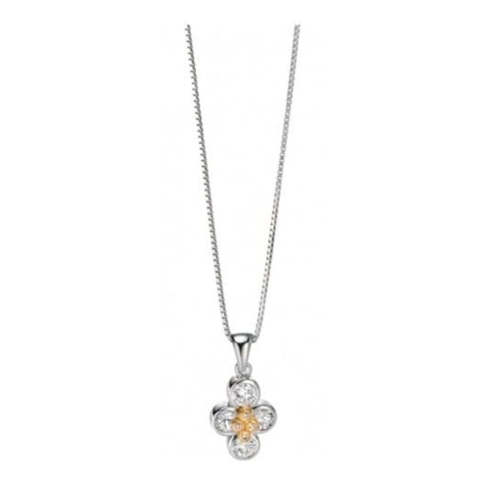 Ladies Sterling Silver Drop Flower Pendant With Cubic Zirconia