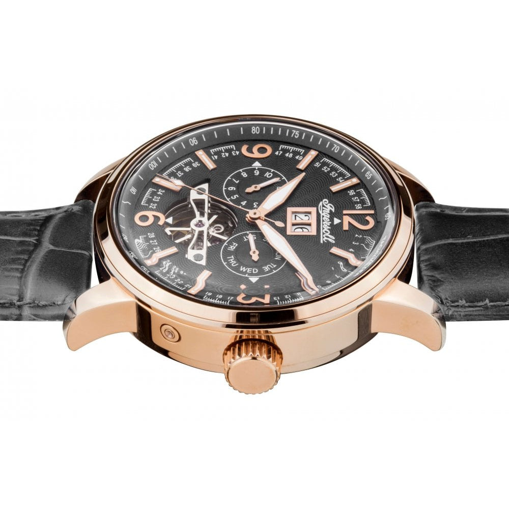 Mens The Regent Automatic Watch with Black Dial and Black Leather Strap