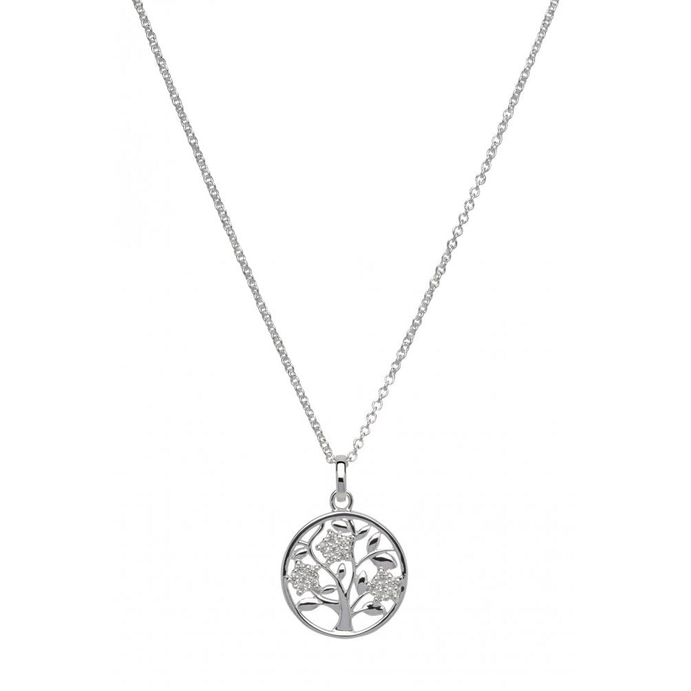 Sterling Silver 925 Tree Of Life circle Pendant With CZ Incl. Chain