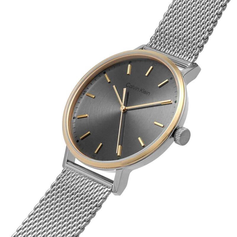 Modern Sunray Grey Dial Rose Gold Bezel & Steel Mesh Bracelet Strap Gents Watch